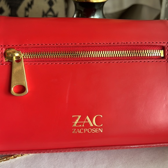ZAC Zac Posen Red Leather Crossbody Gold Chain Small Purse Croc Embossed - Picture 6 of 7